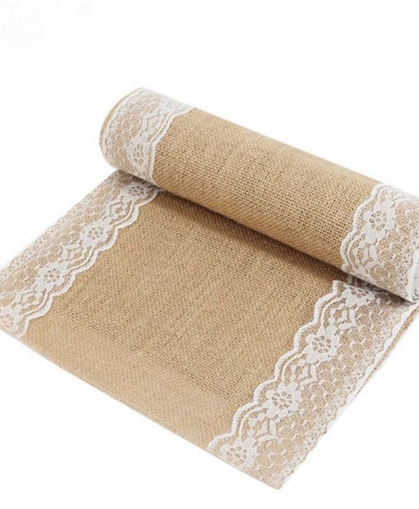 Pic-Event Location Chemin table toile jute dentelle 30x275cm