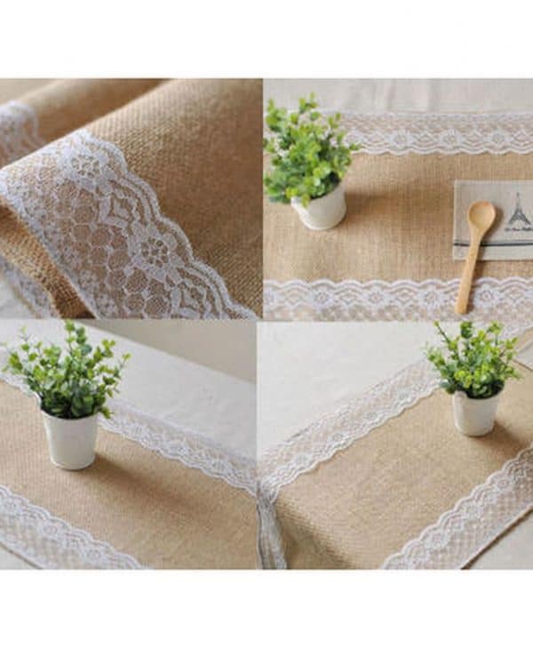 Pic-Event Location Chemin table toile jute dentelle 30x275cm