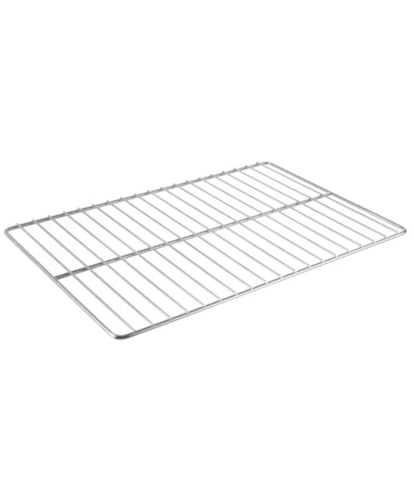 Metal wire cooling rack for baking, rectangular with parallel rods and a slight 3D tilt