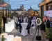 Afterwork d'entreprise sur terrasse avec mange-debout, mobilier lumineux et photobooth Pic-Event, vue sur Luxembourg-Ville